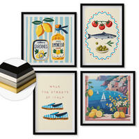 WANDBILDER 4er-Set - 50x50 cm & 40x60 cm Schwarzer Rahmen - Italienische Aromen, farbenfrohe Bilder - Schwarz, Kunststoff (50/50cm) - ArtPrintCave