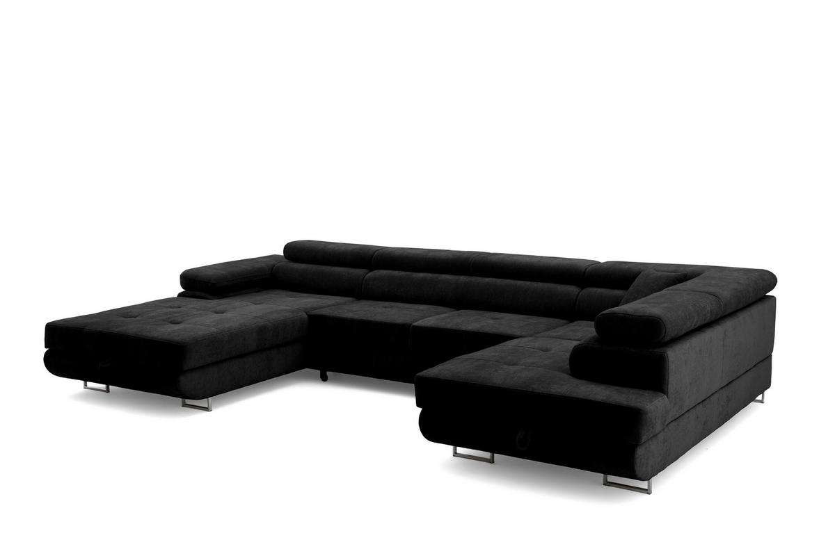 ECKSOFA U-Form WILD U Rechts mit Schlaffunktion 130x260 Chenille Schwarz - Silberfarben/Schwarz, Holz/Textil (350/90/203cm) - Muffo
