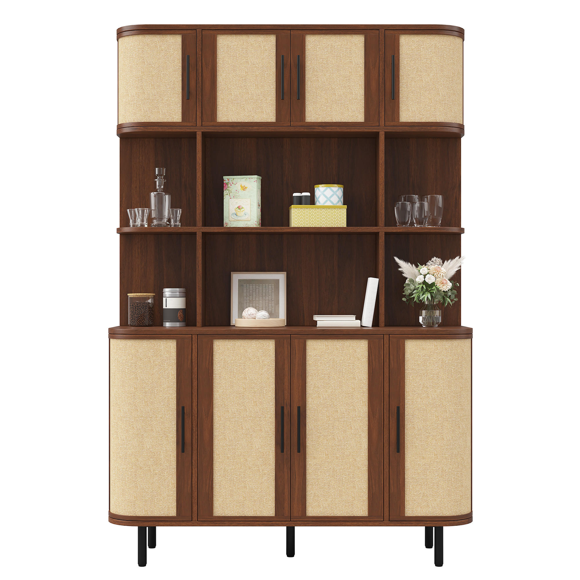 HOCHSCHRANK mit Rattanfront, 8 Türen, modern - Walnussfarben, Holzwerkstoff (120/180/20cm) - FLIEKS
