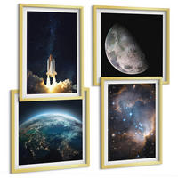 BILDER SET 4er Set - 50x50 cm & 40x60 cm Goldrahmen - Weltraum Erde Rakete Galaxie - Goldfarben, Kunststoff (50/50cm) - TULUP