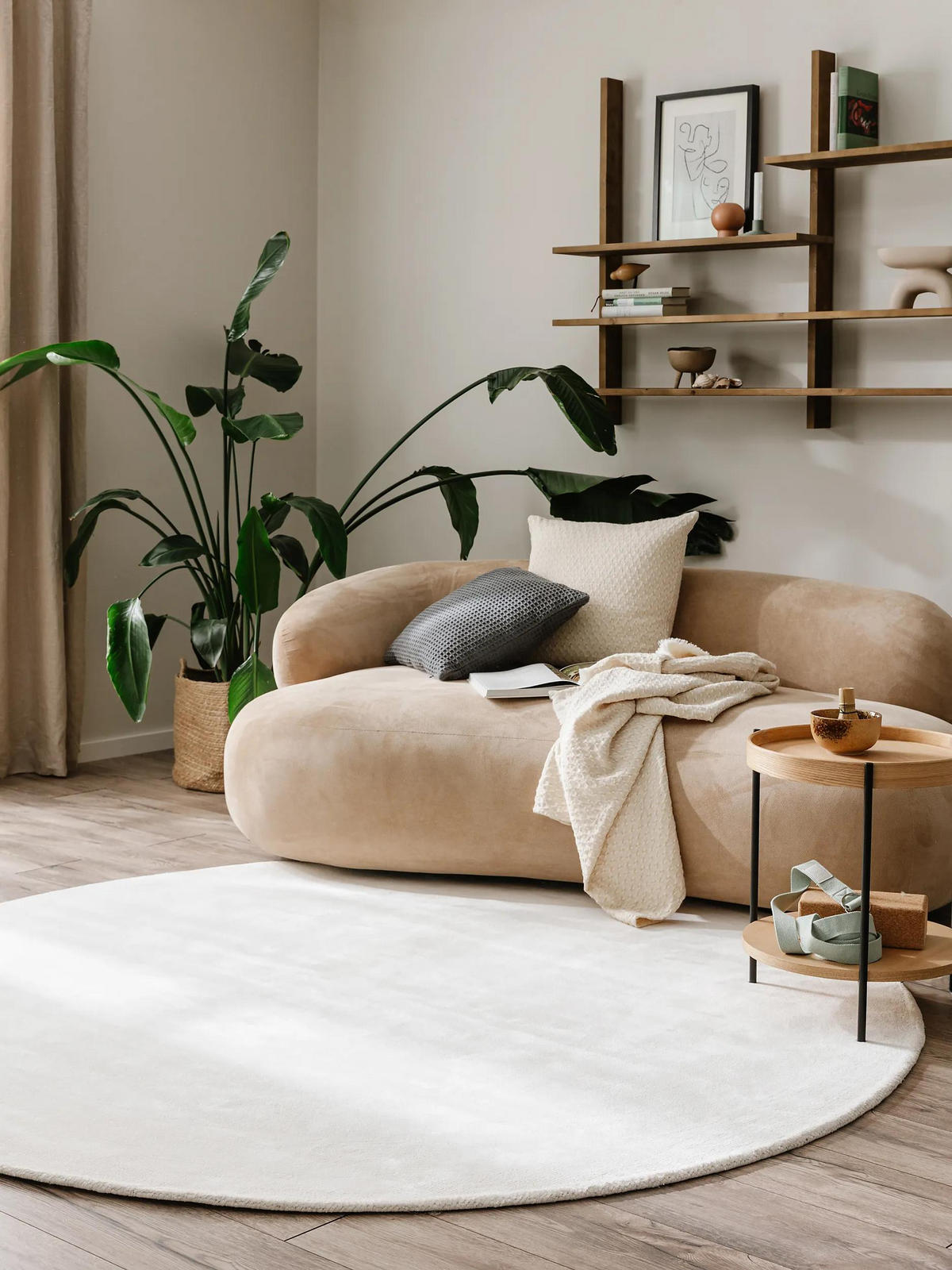 VISKOSETEPPICH rund Nela Ivory ø 200 cm rund - Creme, Textil (200/200cm) - benuta Pure