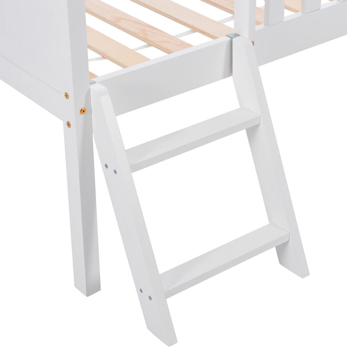 HAUSBETT 90/200 cm in Weiß mit Anti-Drop-Geländer - Weiß, Holz (90/200cm) - KOMHTOM