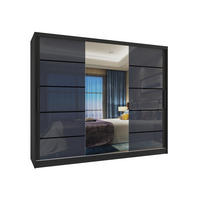 SCHWEBETÜRENSCHRANK Verona MGB, Schwarz/Grau Hochglanz, 232 cm, mit Spiegel - Grau, Holz (232/216/60cm) - B BELINI GROUP
