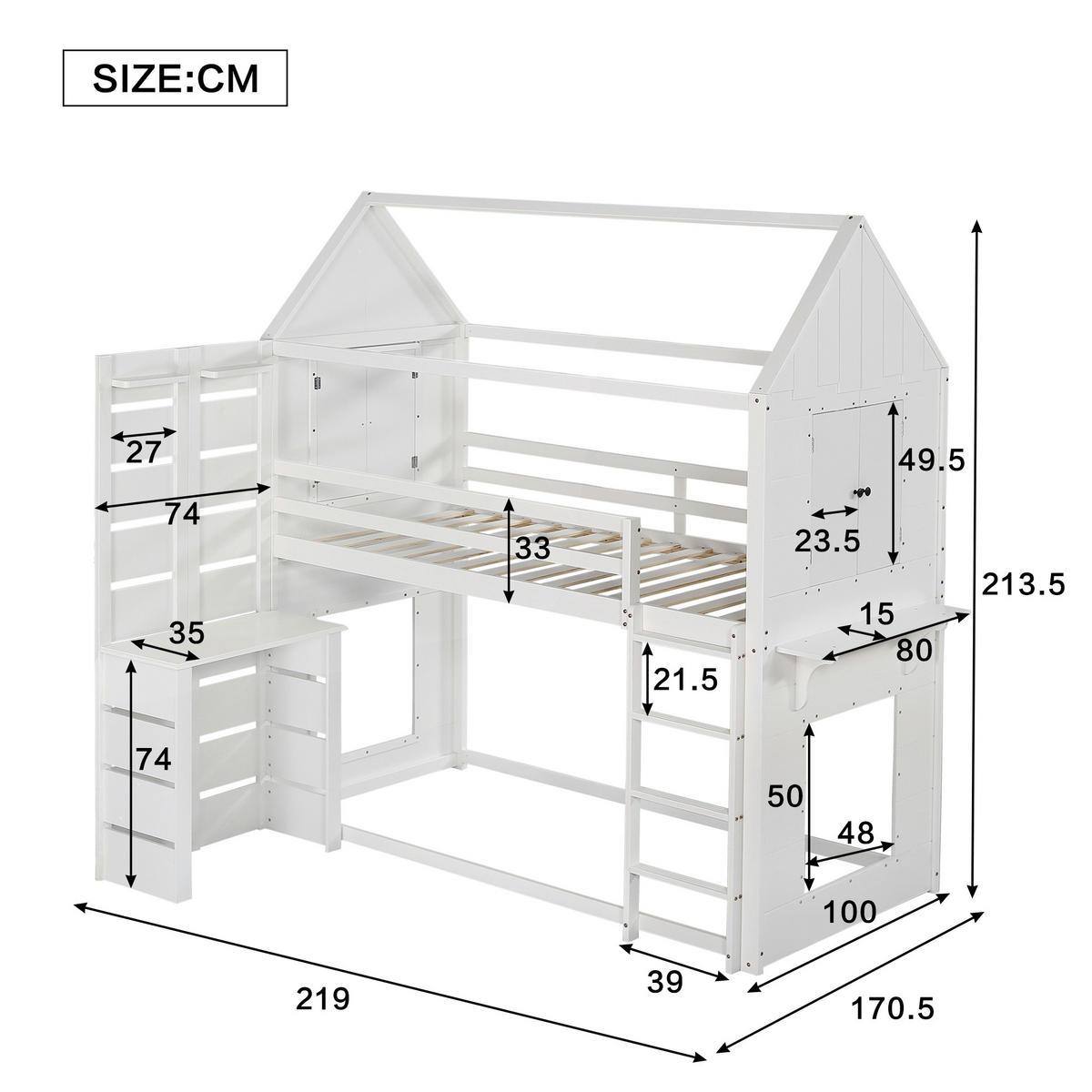 HAUSEBETT 90x200cm mit Tisch und Offenes Regal in Weiß - Weiß, Holz (90/200cm) - KOMHTOM