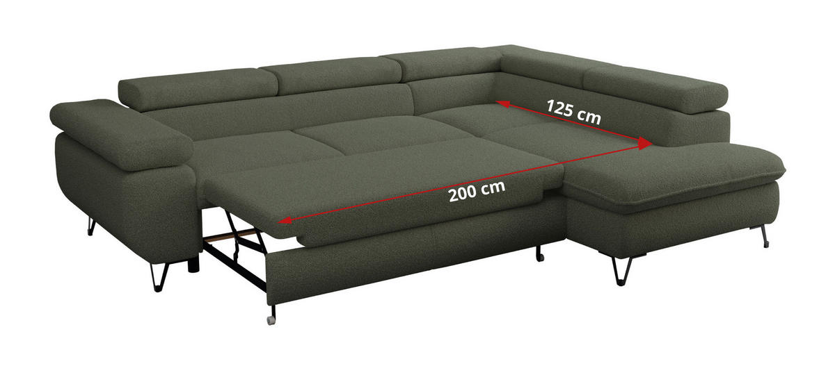 ECKSOFA PEDRO L Grün Boucle - Links Seite - Schwarz/Grün, Textil/Metall (208/273cm) - MKS