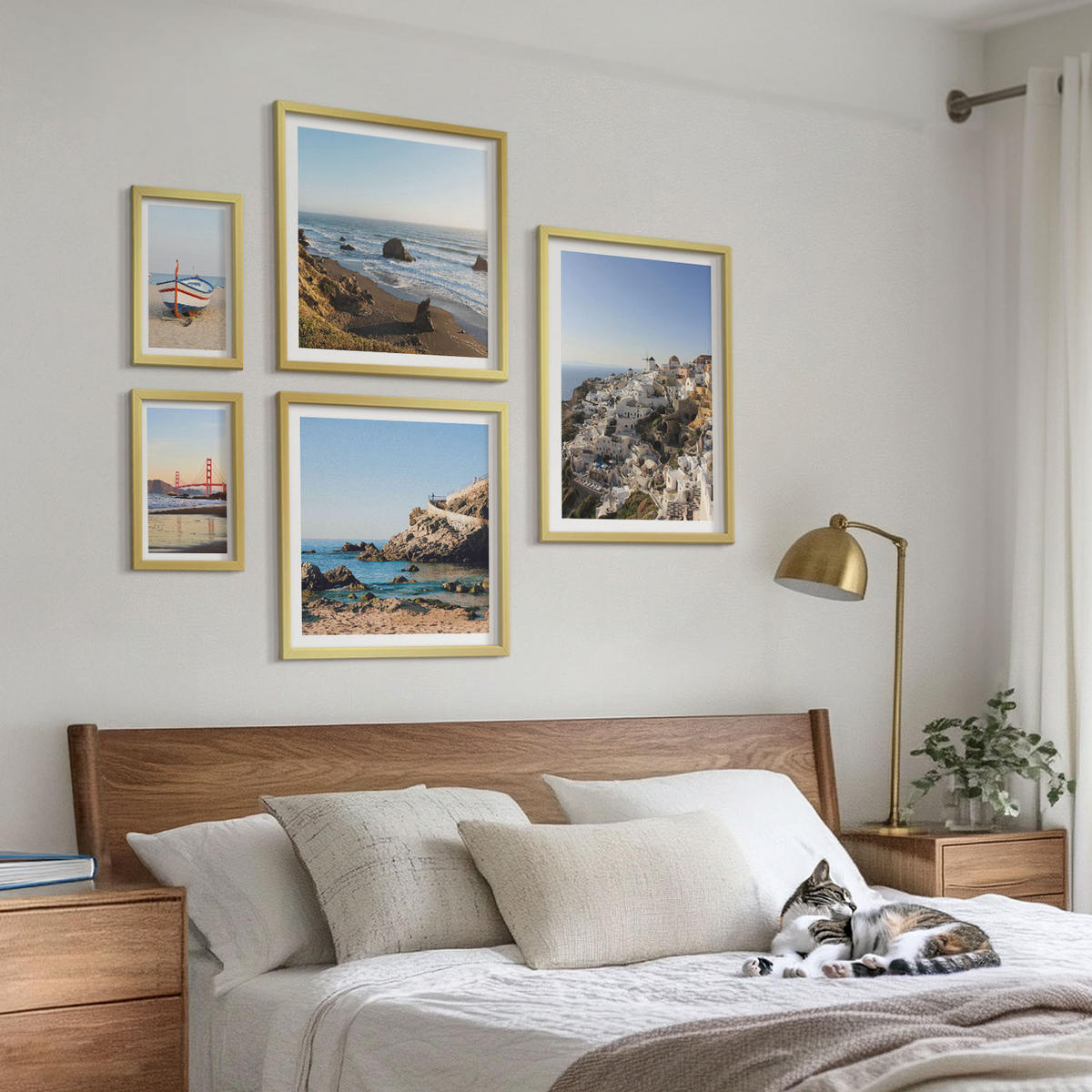 BILDER SET 5er Set - 50x50 cm & 20x30 cm & 40x60 cm Goldrahmen - Naturlandschaft der Bergseen - Goldfarben, Kunststoff (40/60cm) - TULUP