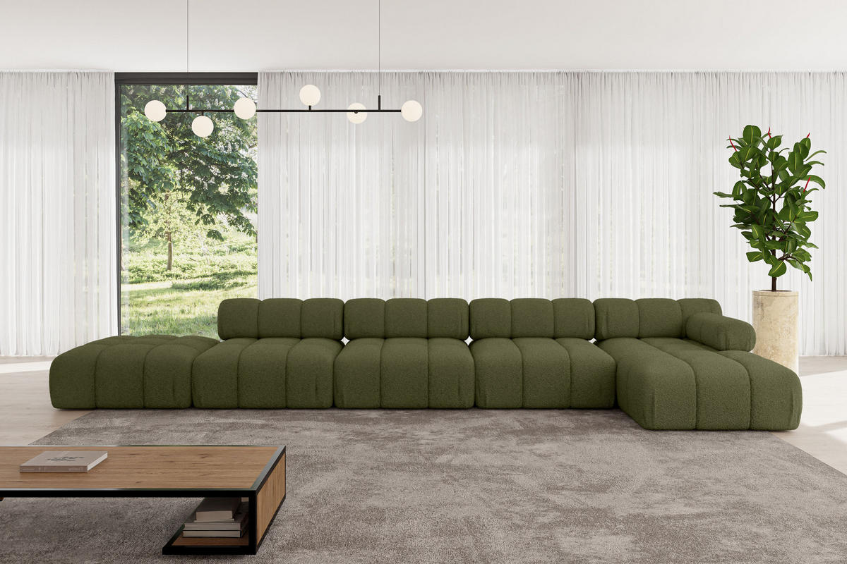 ECKSOFA modulares Sofa Lizur-L3 - 475x160x70 cm Grün Bouclé - Grün, Holzwerkstoff/Textil (475/160cm) - ALTDECOR