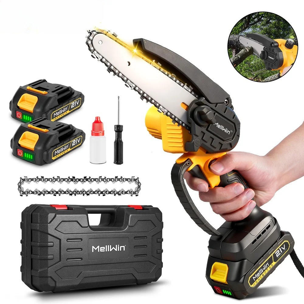 KETTENSÄGE 6 Zoll Akku-elektrische Mit 2 Batterien - Gelb, Metall (13/7/37cm) - Coonoor
