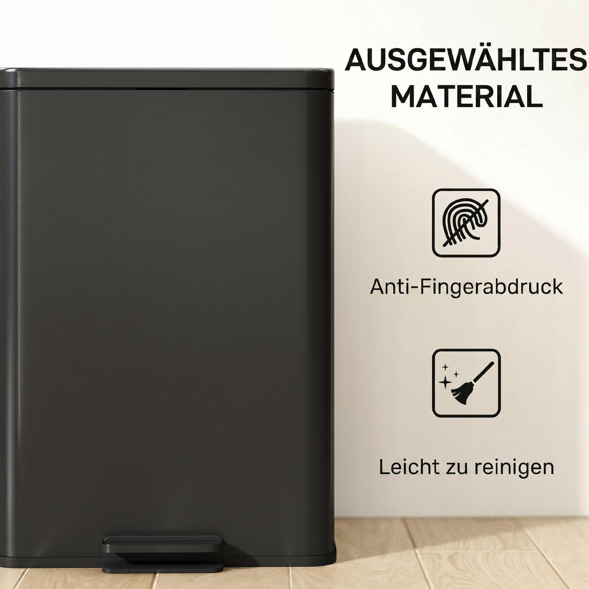 MÜLLEIMER Edelstahl Kunststoff Schwarz - Schwarz, Metall (30.6/44.2/34.2cm) - HOMCOM