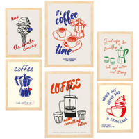 POSTER Set Mit 6 Von Lebensmitteln & Essen Im Pop Art In Pastelltönen A3 & A4 Rahmen Aus Hellem Holz - Beige, Papier (29/3cm) - Nacnic