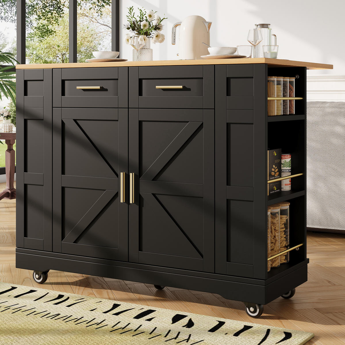 KÜCHENINSEL Schwarz 120/65/90 cm - Schwarz, Holzwerkstoff (65/90/120cm) - Urban Meuble