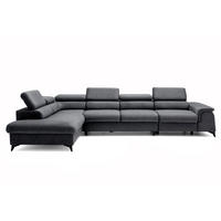 ECKSOFA PLAZA MAXI Links mit Schlaffunktion 127x195 Velours Dunkelgrau - Dunkelgrau/Schwarz, Holz/Textil (350/203cm) - Muffo