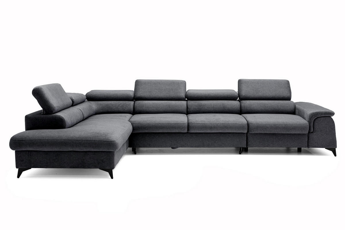 ECKSOFA PLAZA MAXI Links mit Schlaffunktion 127x195 Velours Dunkelgrau - Dunkelgrau/Schwarz, Holz/Textil (350/203cm) - Muffo