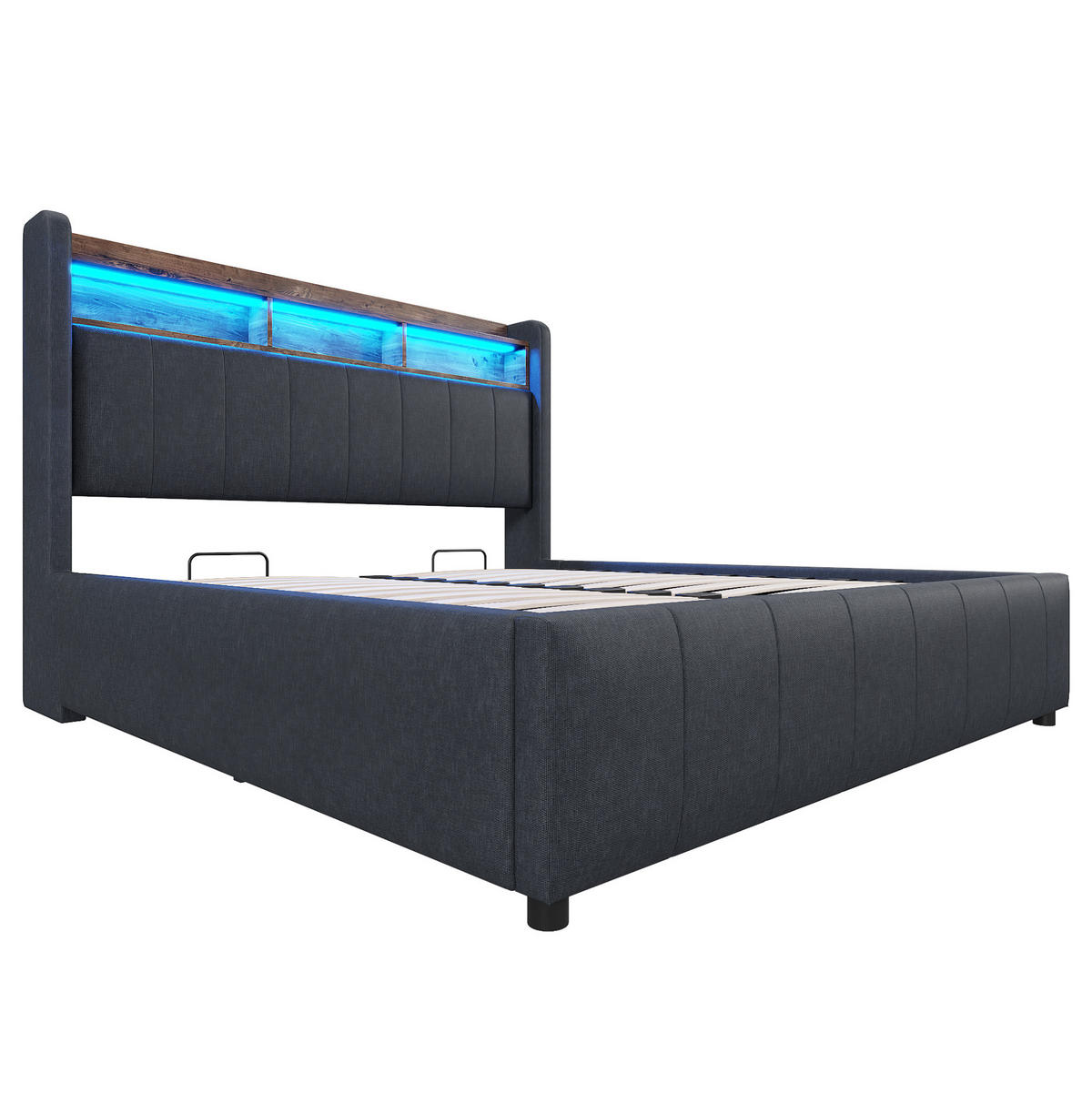 ČALÚNENÁ posteľ z ľanovej látky 140x200 cm sivá s LED osvetlením, USB a úložným priestorom - sivá, textil (140/200cm) - Modfu