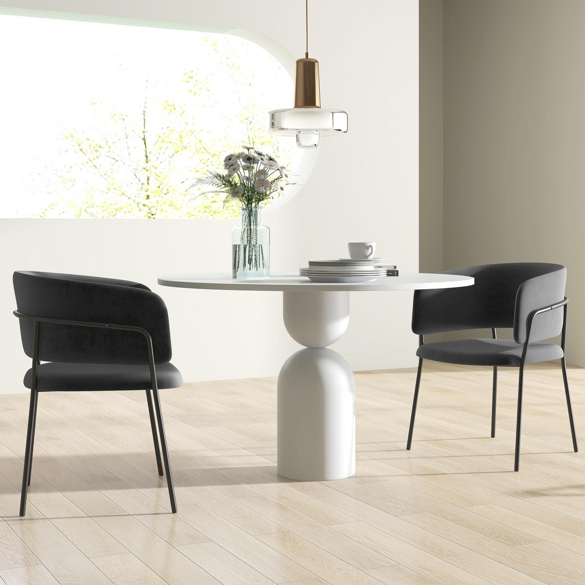 ESSZIMMERSTÜHLE, Polyester, Stahl, Grau - Grau, Kunststoff (53/73/57cm) - HOMCOM