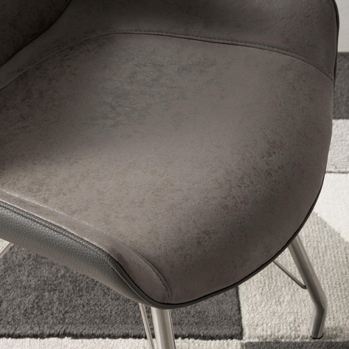 POLSTERSTUHL - 2er-Set - Kunstleder / Edelstahl - Silberfarben/Grau, Kunststoff/Textil (54/87/60cm) - home24