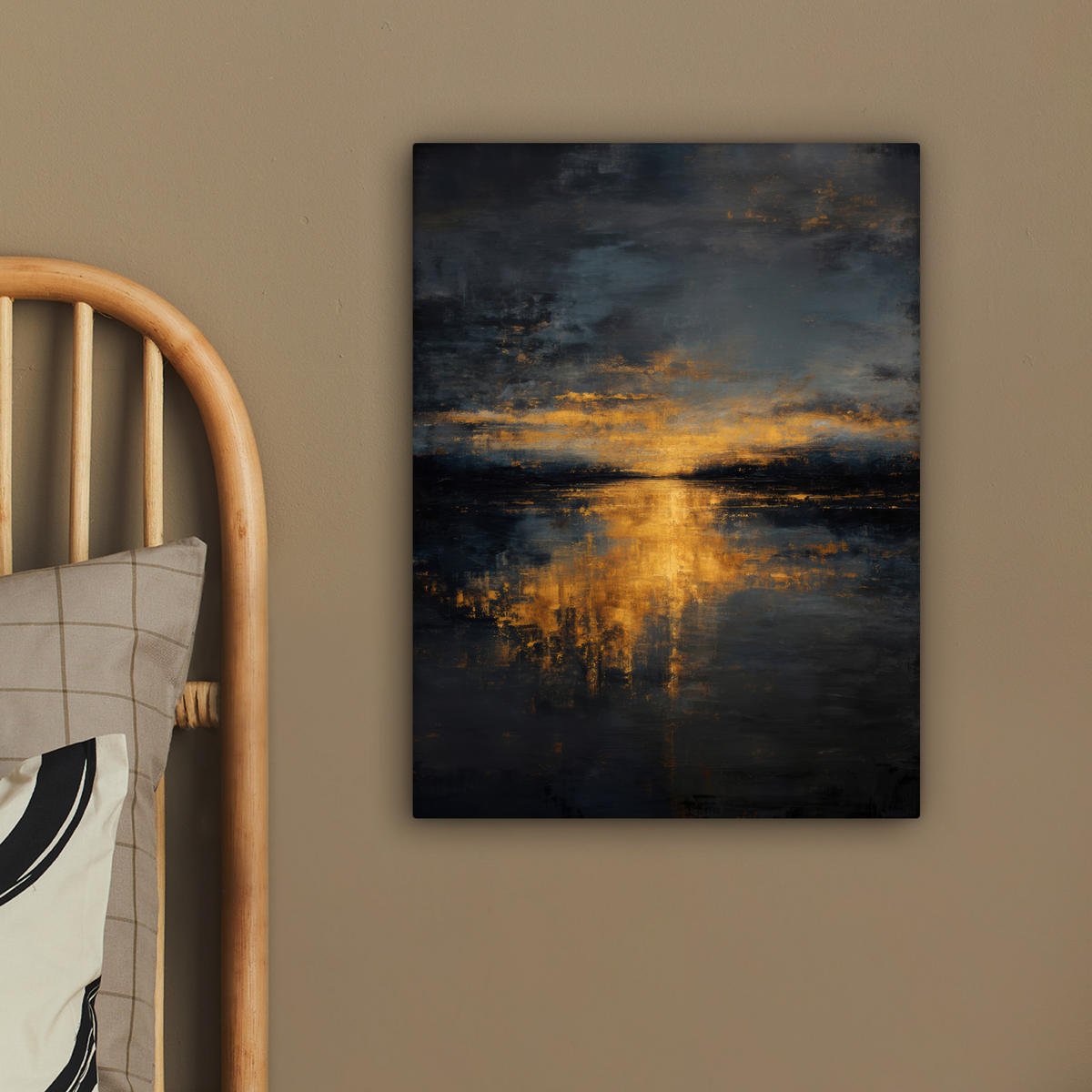 LEINWANDBILD Goldene Reflexion auf dem Wasser Room Decor 30x40 cm - Anthrazit, Textil (30/40cm) - MuchoWow