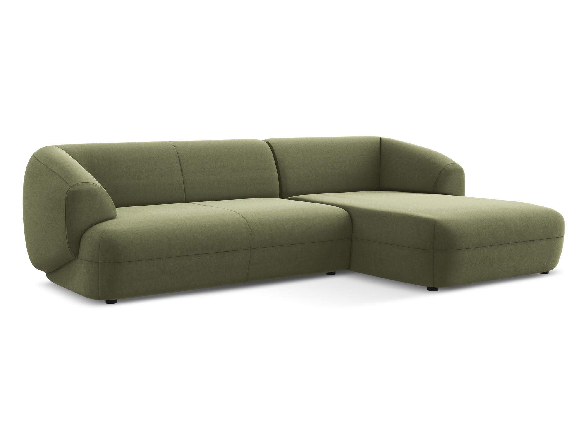ECKSOFA Rechts Samt Stoff Grün - Schwarz/Olivgrün, Kunststoff/Textil (280/156cm) - Makamii