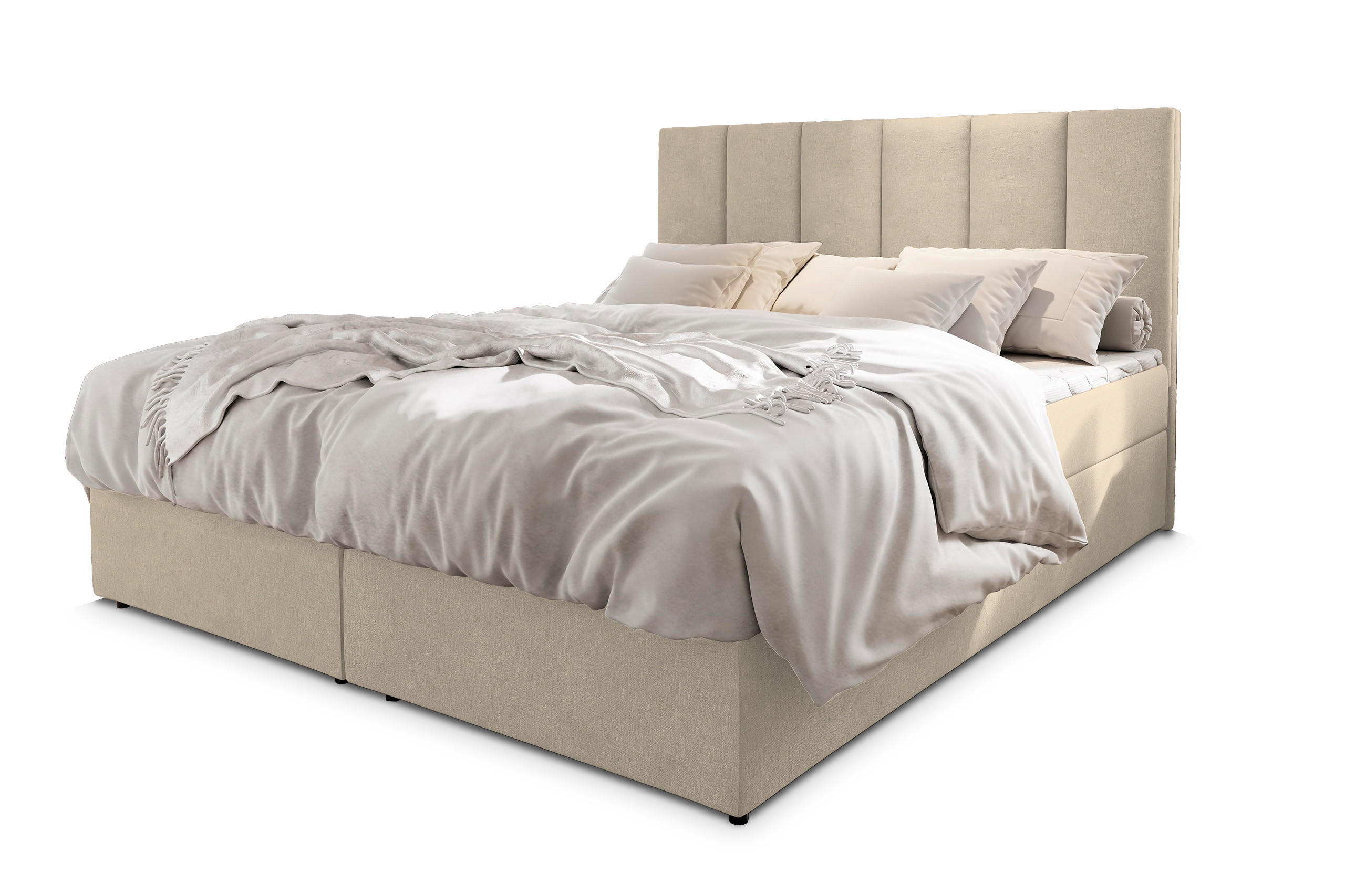 BOXBETT MERIL 180x200 cm mit Matratze und Topper - Beige - Beige, Holz (180/200cm) - MASSENO
