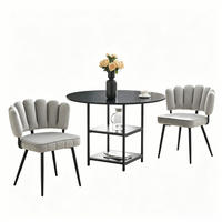 TISCHGRUPPE 3-tlg Runder Esstisch 107 cm & 2 Stoffstühle - Grau, Holzwerkstoff/Metall (62.5/49/70cm) - Raelunyi