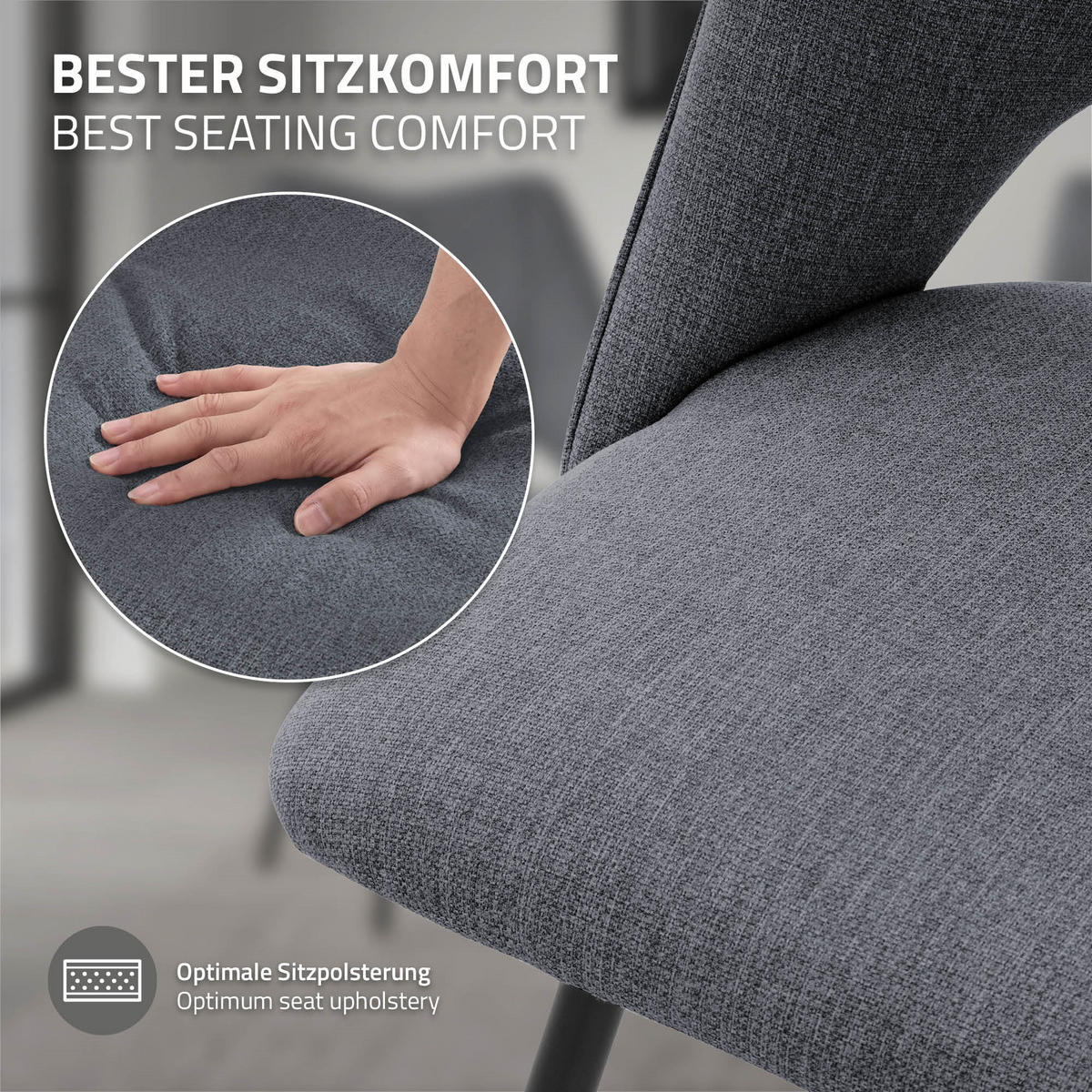 ESSZIMMERSTÜHLE 2ER-SET Grau Stoffbezug - Schwarz/Grau, Textil/Metall (57/89/53cm) - ML-DESIGN