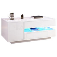 COUCHTISCH 95/50/34,5 cm mit Hebefunktion, LED-Beleuchtung, Schublade und Schrank aus Spanplatte, Weiß - Weiß, Holzwerkstoff (90/50/34.5cm) - Redom