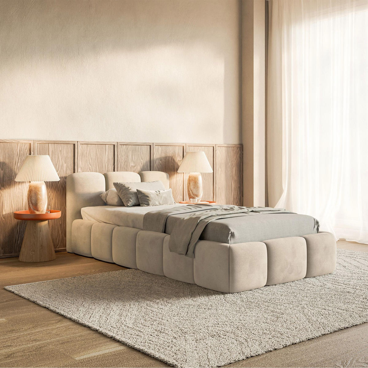 POLSTERBETT Cloudy Low Hellbeige Samt, Bettkasten & Lattenrost, 90x200 cm - Ecru/Schwarz, Kunststoff/Textil (90/200cm) - Selsey