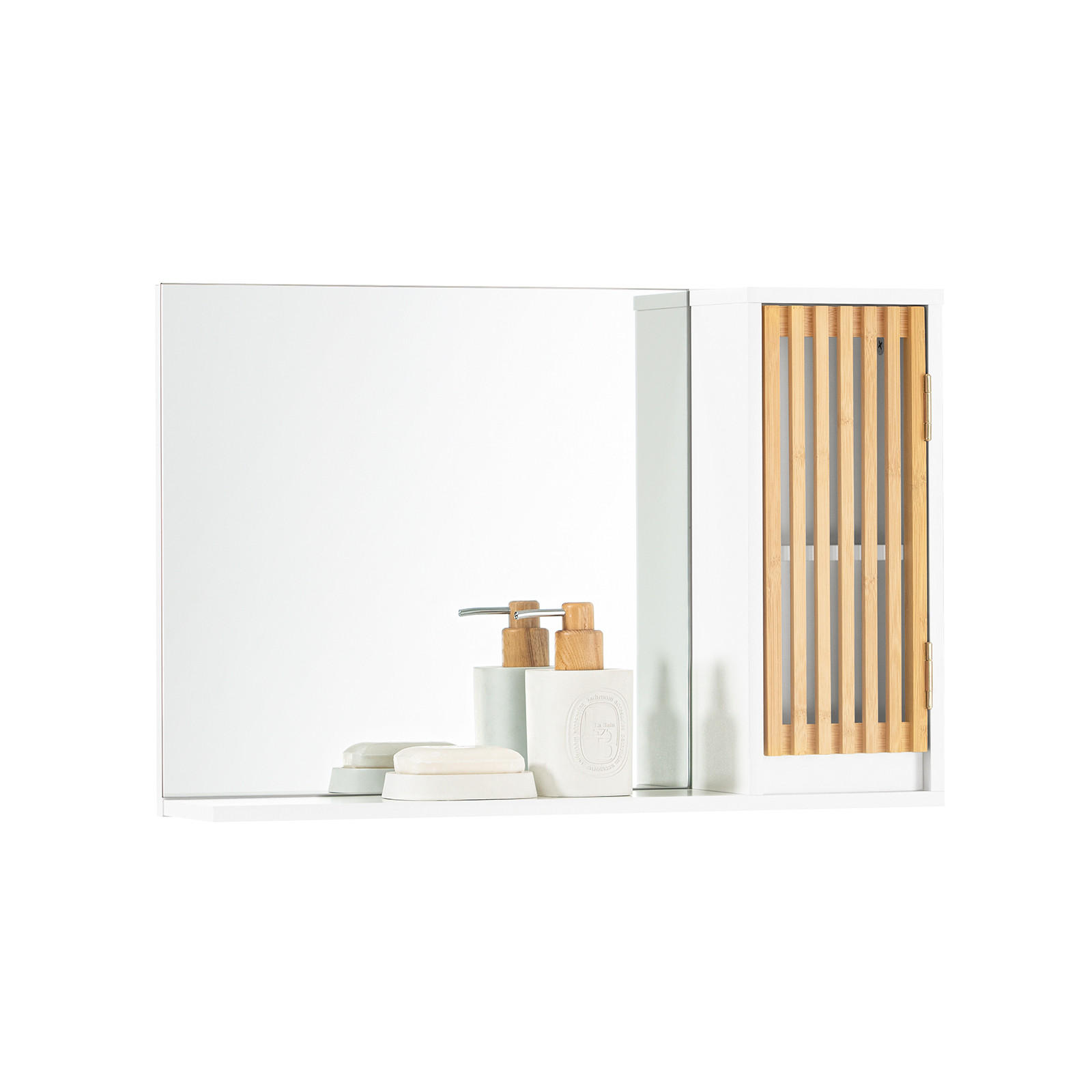 SPIEGELSCHRANK Weiß - Weiß/Naturfarben, Glas/Holz (60/40/12cm) - SoBuy