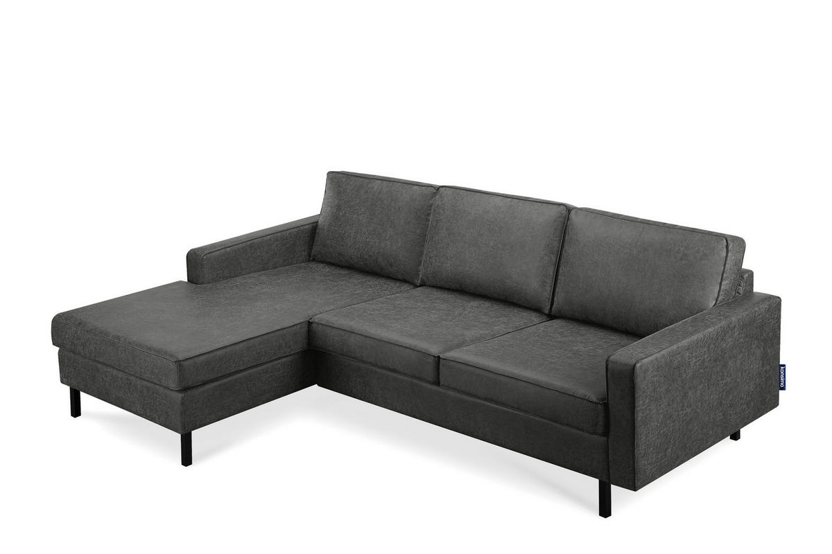 ECKSOFA-LINKS INVIA mit Armlehnen vintage, Lederoptik-Stoff, dunkelgrau - Dunkelgrau/Schwarz, Textil (234/160cm) - KONSIMO®