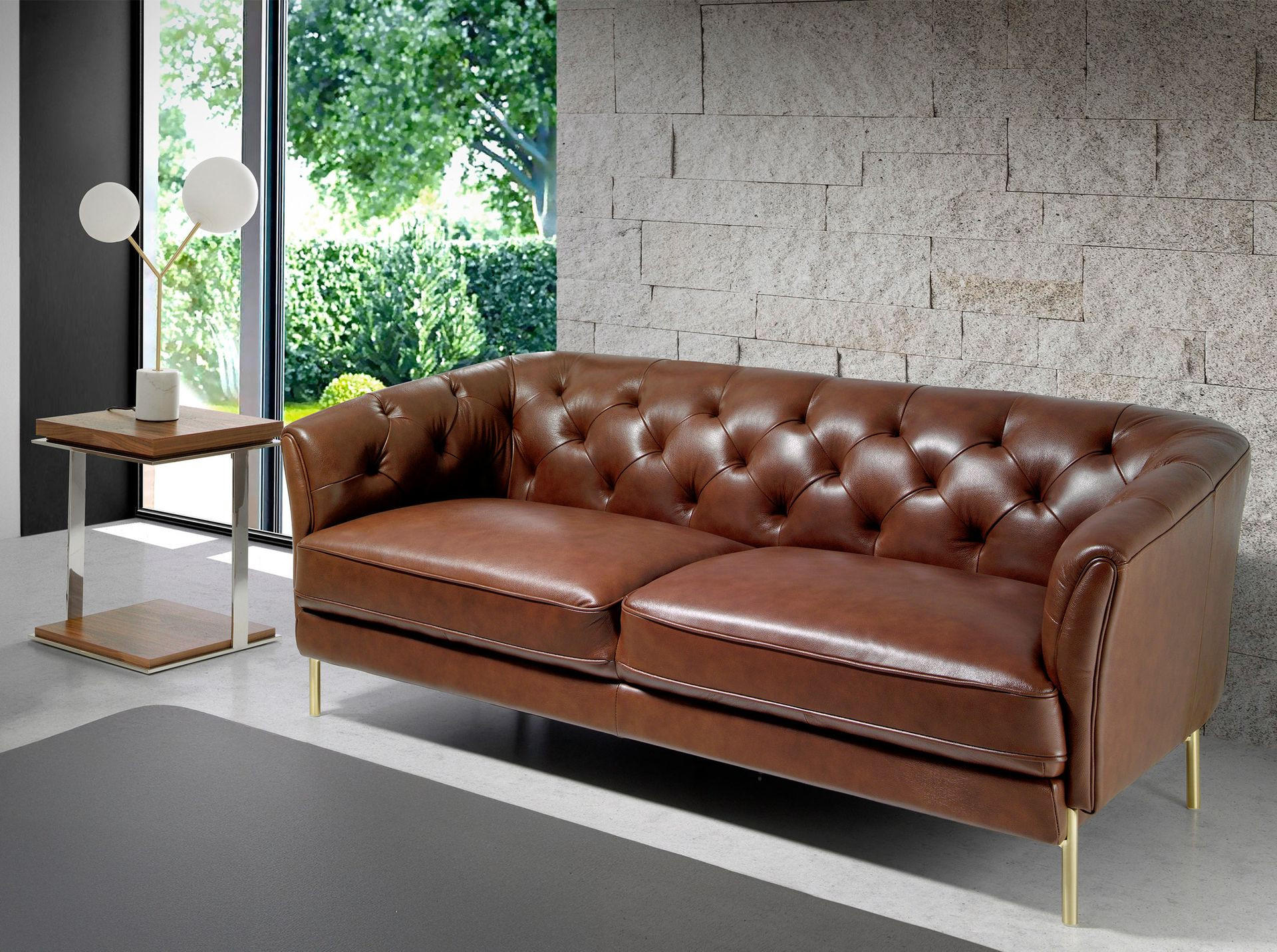 Thumbnail - Angel Cerda Chesterfield-Sofa, Braun, Gold, Leder, 188x75x94 cm, Wohnzimmer, Sofas & Couches, Sofas, Chesterfield Sofas