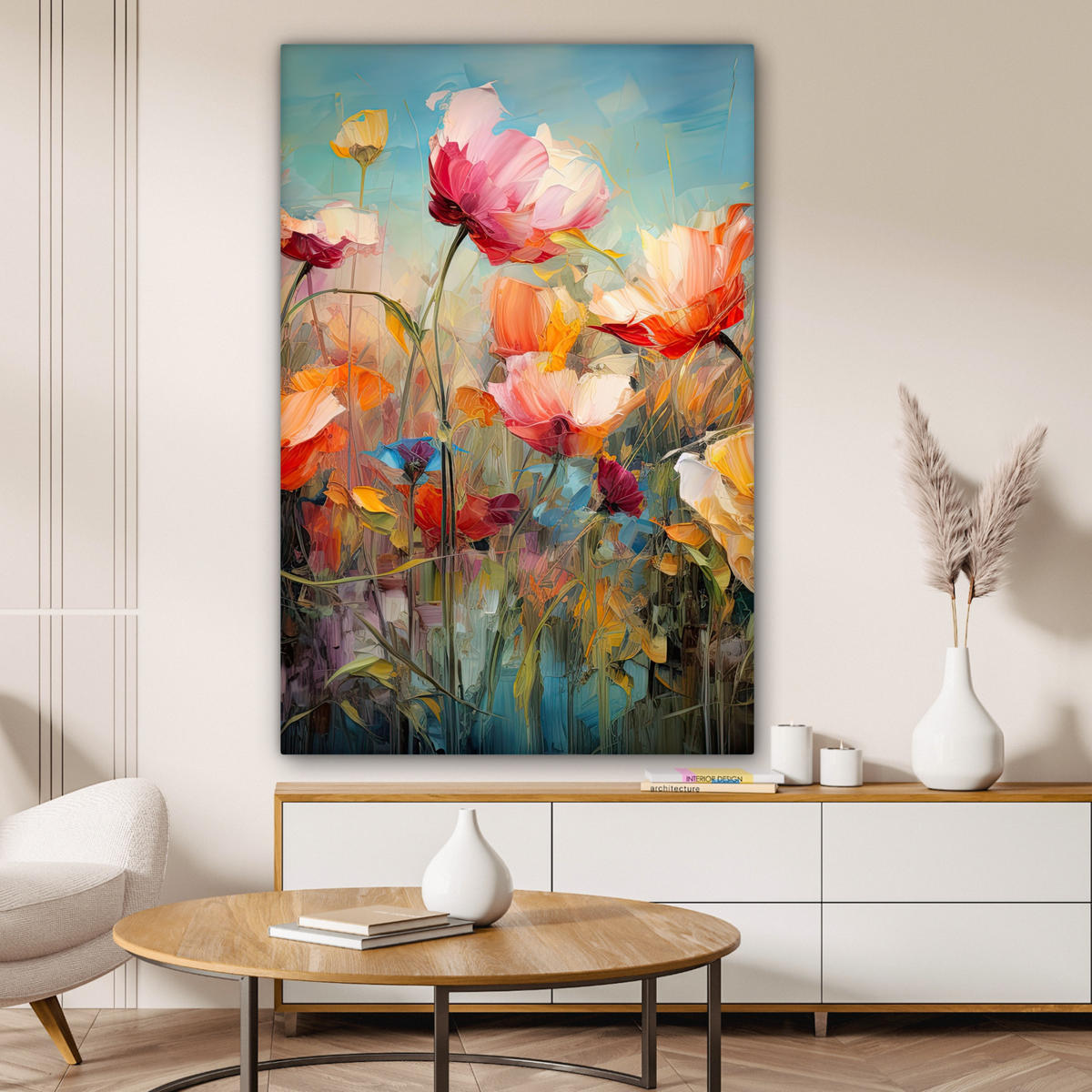 LEINWANDBILD Blumen - Aquarell - Kunst - Botanisch - Natur Deko XXL 80x120 cm - Orange, Textil (80/120cm) - MuchoWow