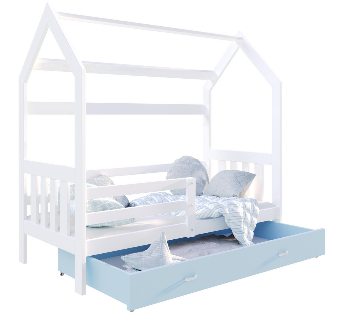 KINDERBETT ALA Hausbett 160x80cm mit Schublade und Matratze Weiß/Blau - Blau, Holz (80/160cm) - Luxkor24