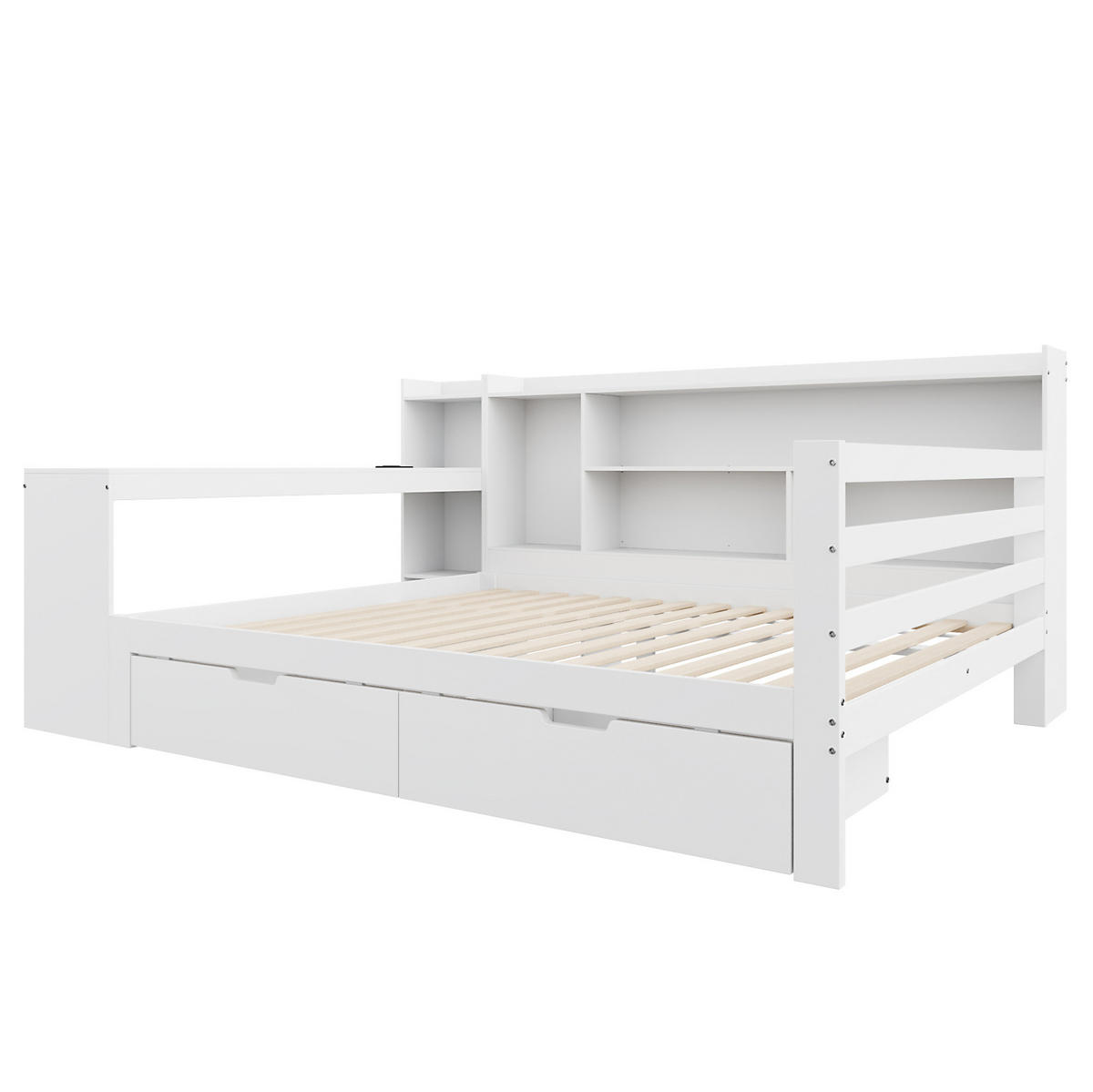 HOLZBETT 140/200 cm mit Schreibtisch, Regalen und USB-Steckdose - Weiß, Holz (140/200cm) - BEAOK