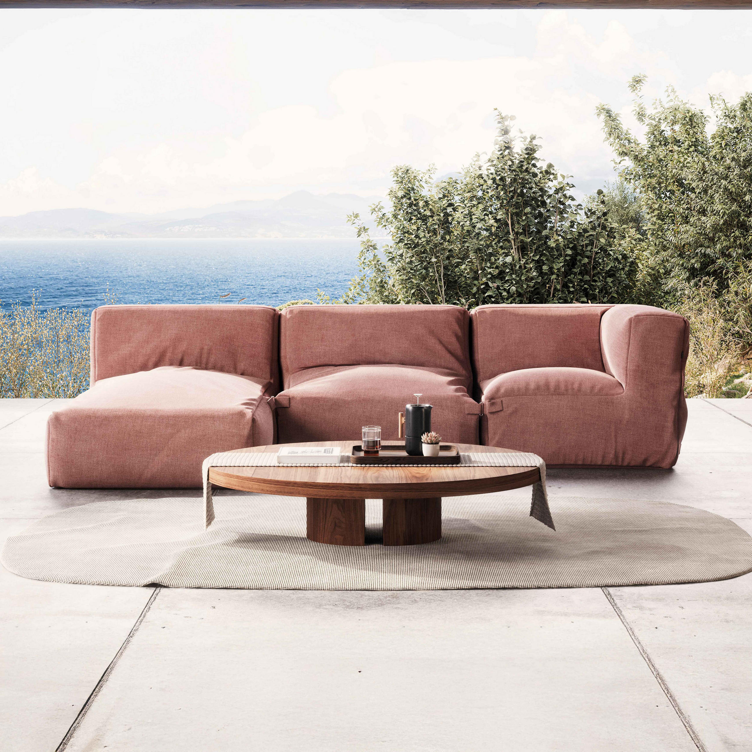 GARTENSOFA 3-tlg., Terrakotta - Braun, Textil (85/65/160cm) - Oviala