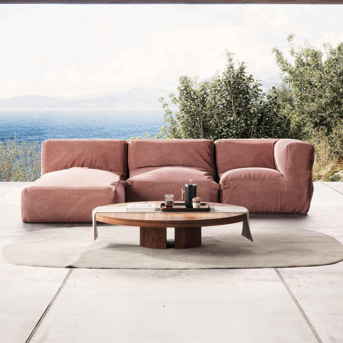 GARTENSOFA 3-tlg., Terrakotta - Braun, Textil (85/65/160cm) - Oviala