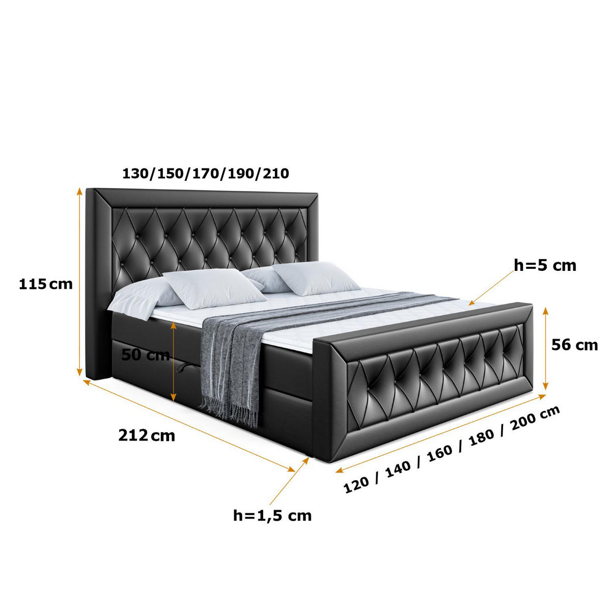BOXBETT NOEL-Z - 200 x 200 - H3 - Schwarz Hochglanz - Schwarz Hochglanz, Holzwerkstoff (200/200cm) - ALTDECOR