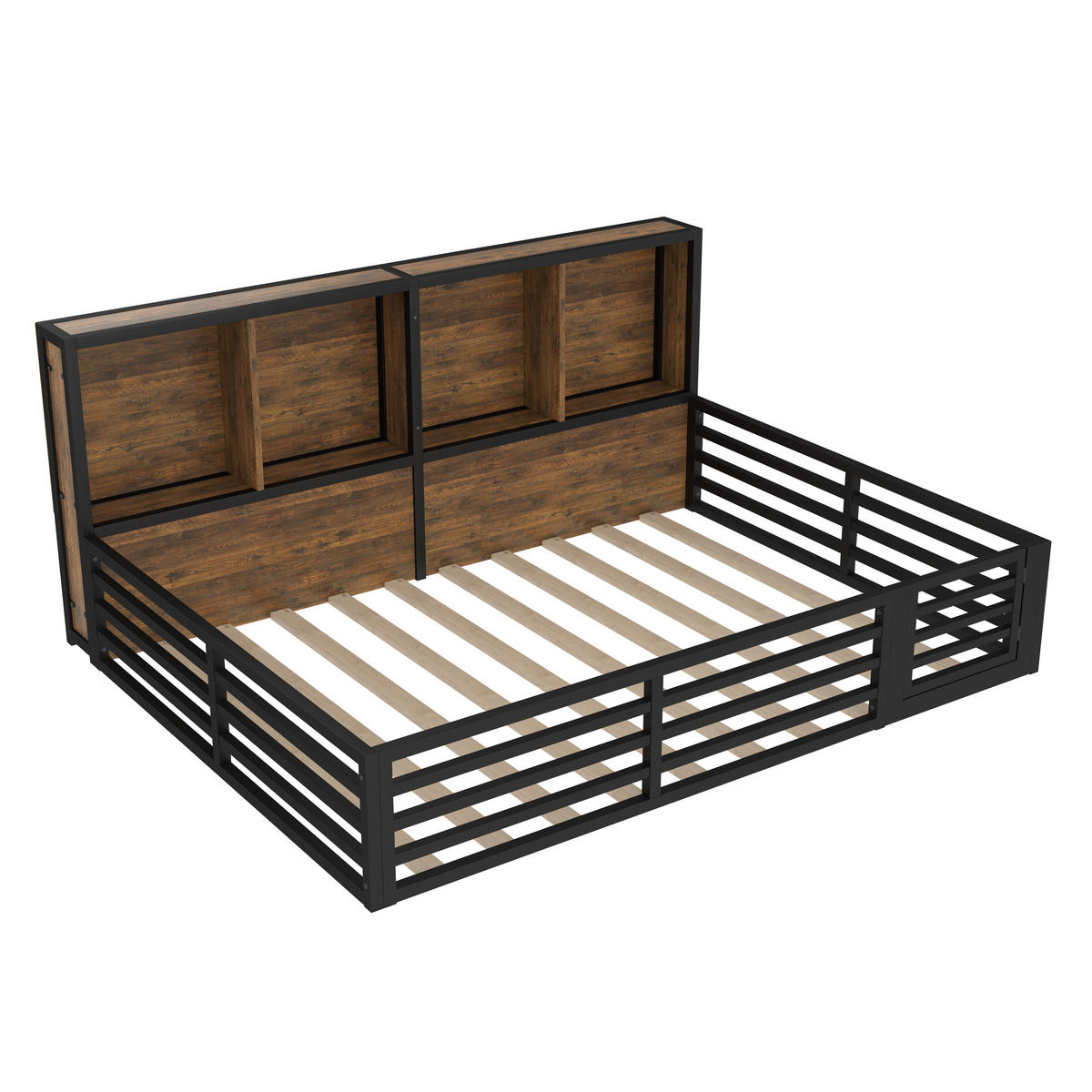 ZAUNBETT 140x200cm Schwarz Metall Daybett Bettseite Staufach - Schwarz, Holz (140/200cm) - FLIEKS