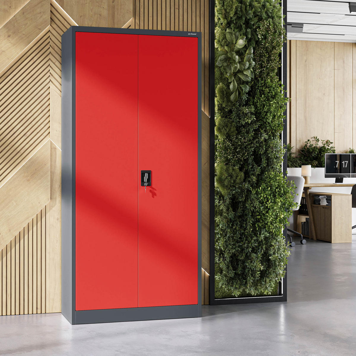 AKTENSCHRANK JAN H - Anthrazit/Rot, Metall (90/195/40cm) - Jan Nowak