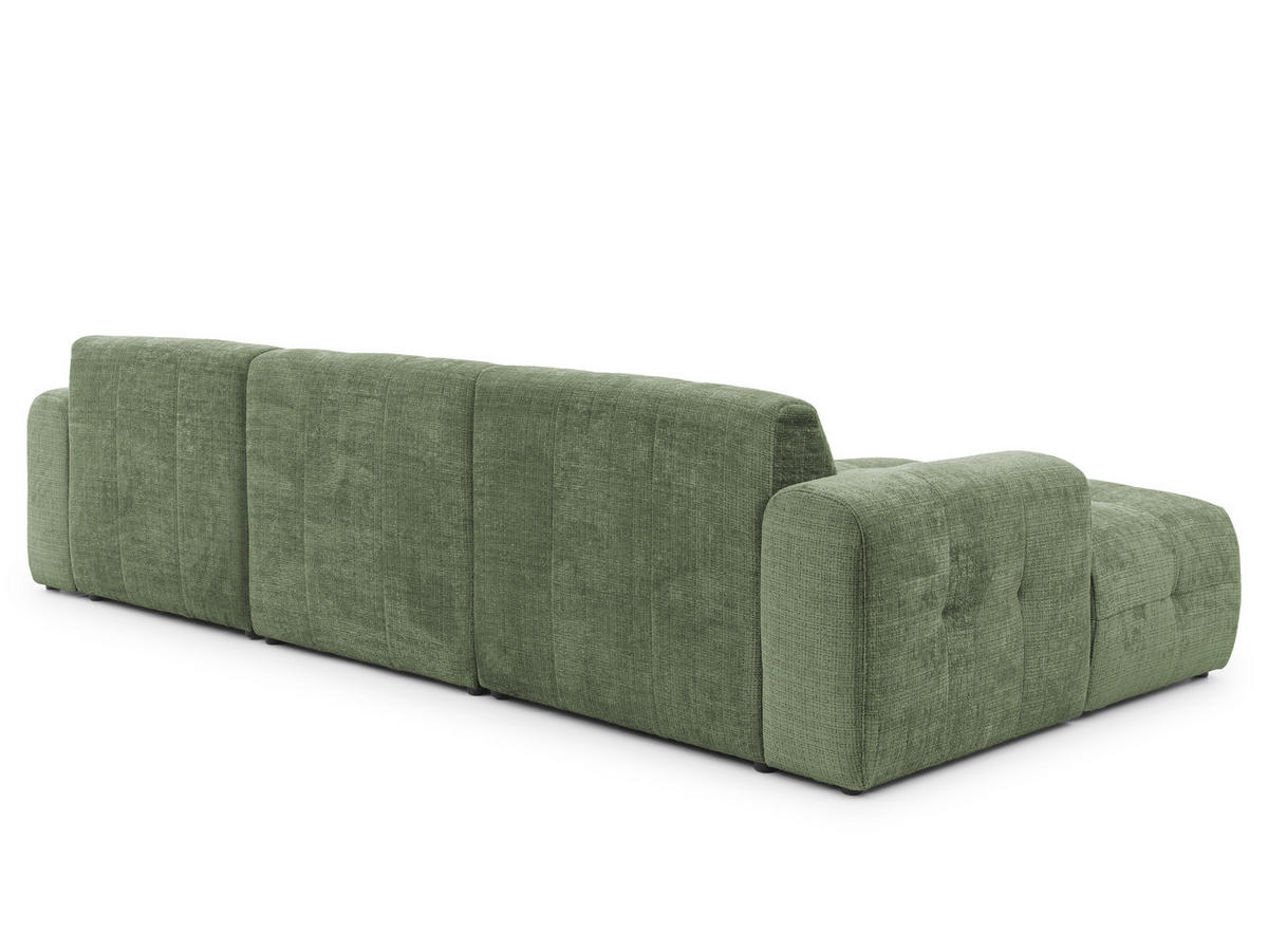 WOHNLANDSCHAFT Kozy im Bumpy-Design mit fester Rückenlehne aus weichem Grün Chenille-Stoff - Schwarz/Grün, Holz/Kunststoff (323/79/161cm) - S-Style Möbel