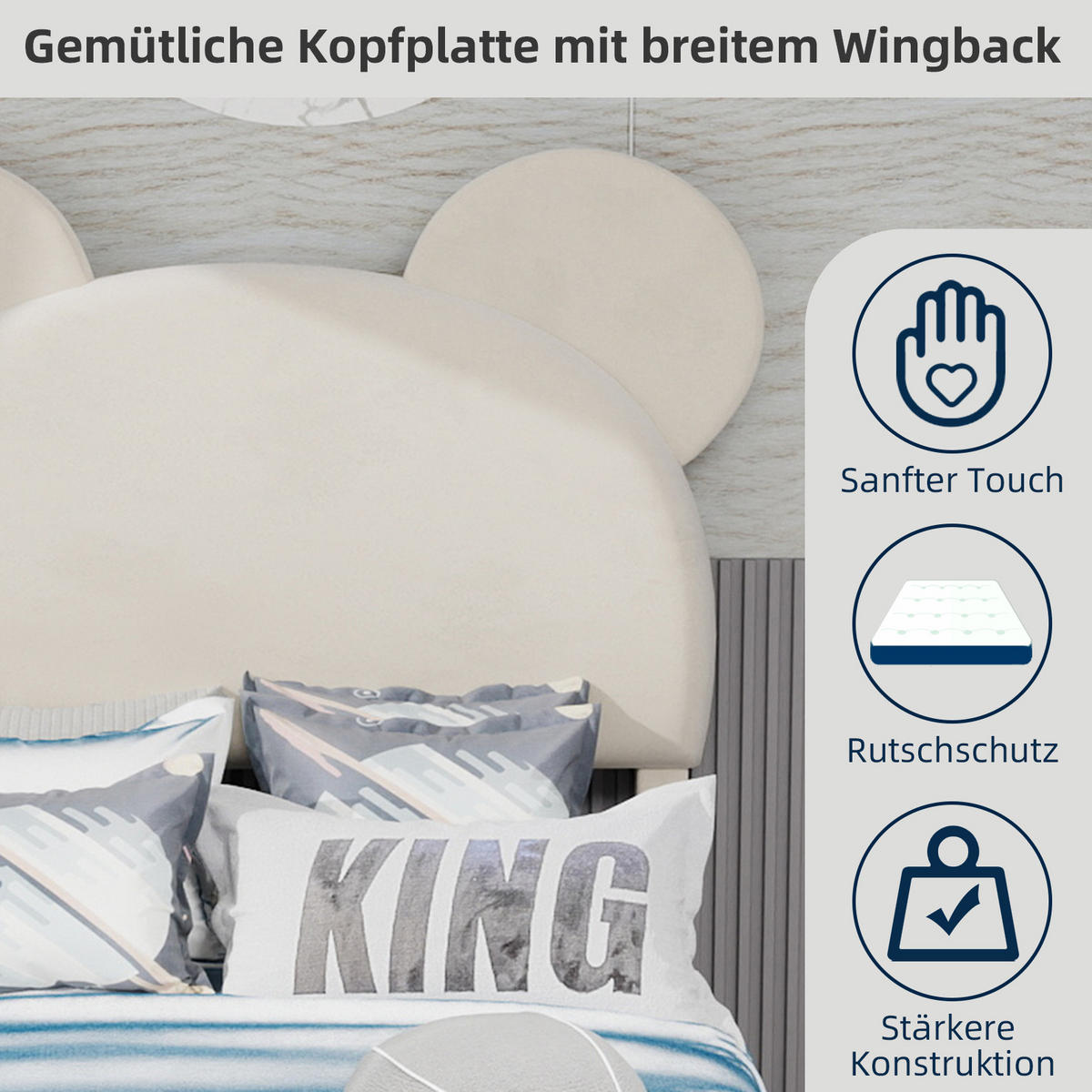 KINDERBETT 90/200 cm beige aus Stoff und Metall mit Stauraum - Beige, Textil (90/200cm) - OKWISH