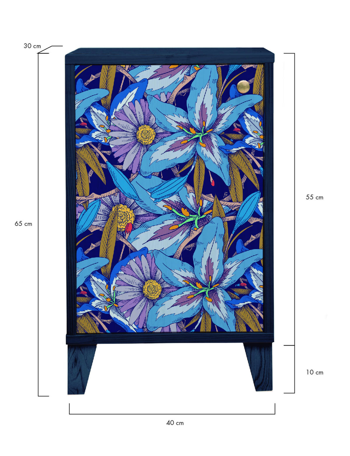 NACHTTISCH aus MDF mit FRIDA GARDEN - Blau, Holzwerkstoff (30/65/40cm) - RNT By Really Nice Things