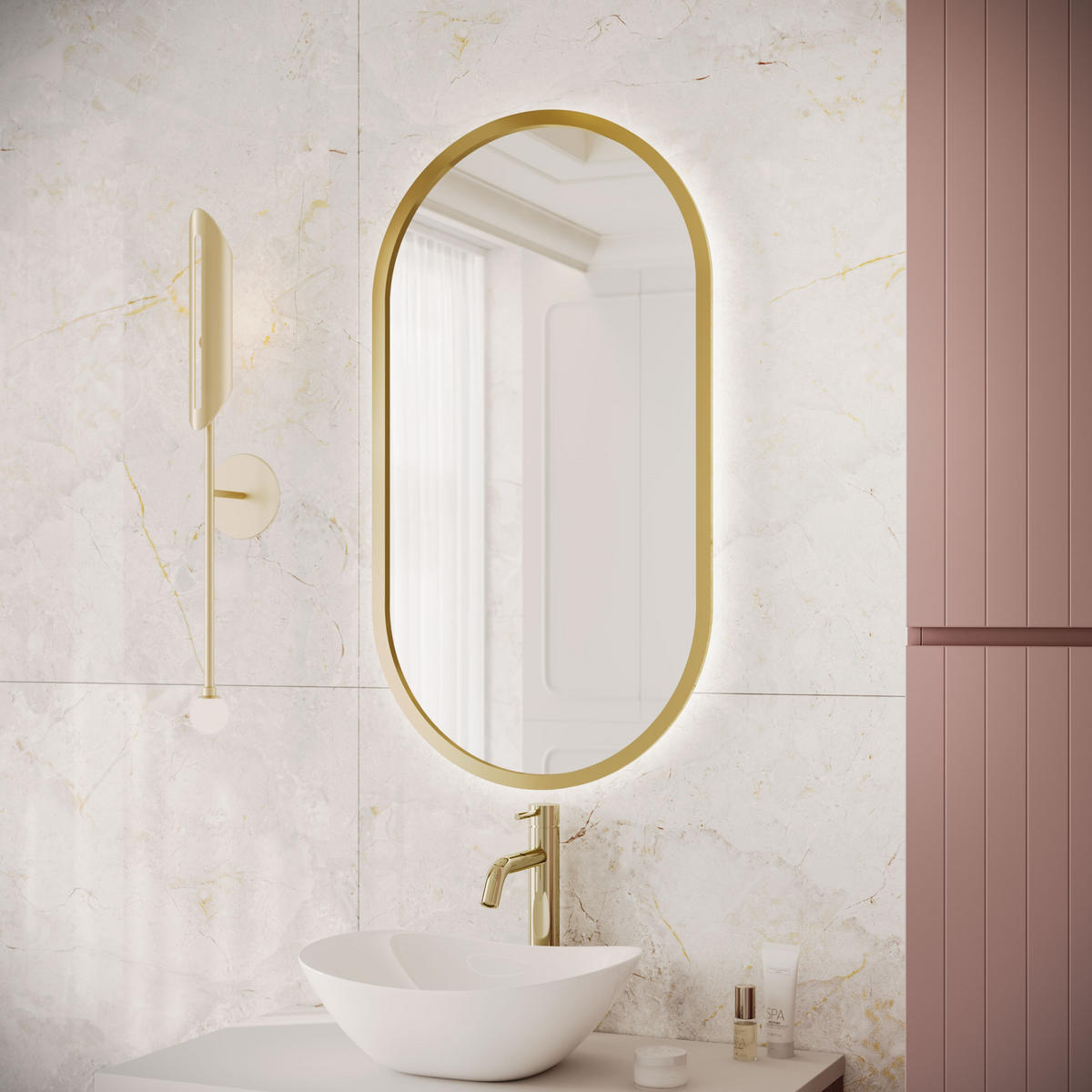 SPIEGEL FLORIS mit goldenem Rahmen - Goldfarben, Holzwerkstoff (50/90/50cm) - Lookway