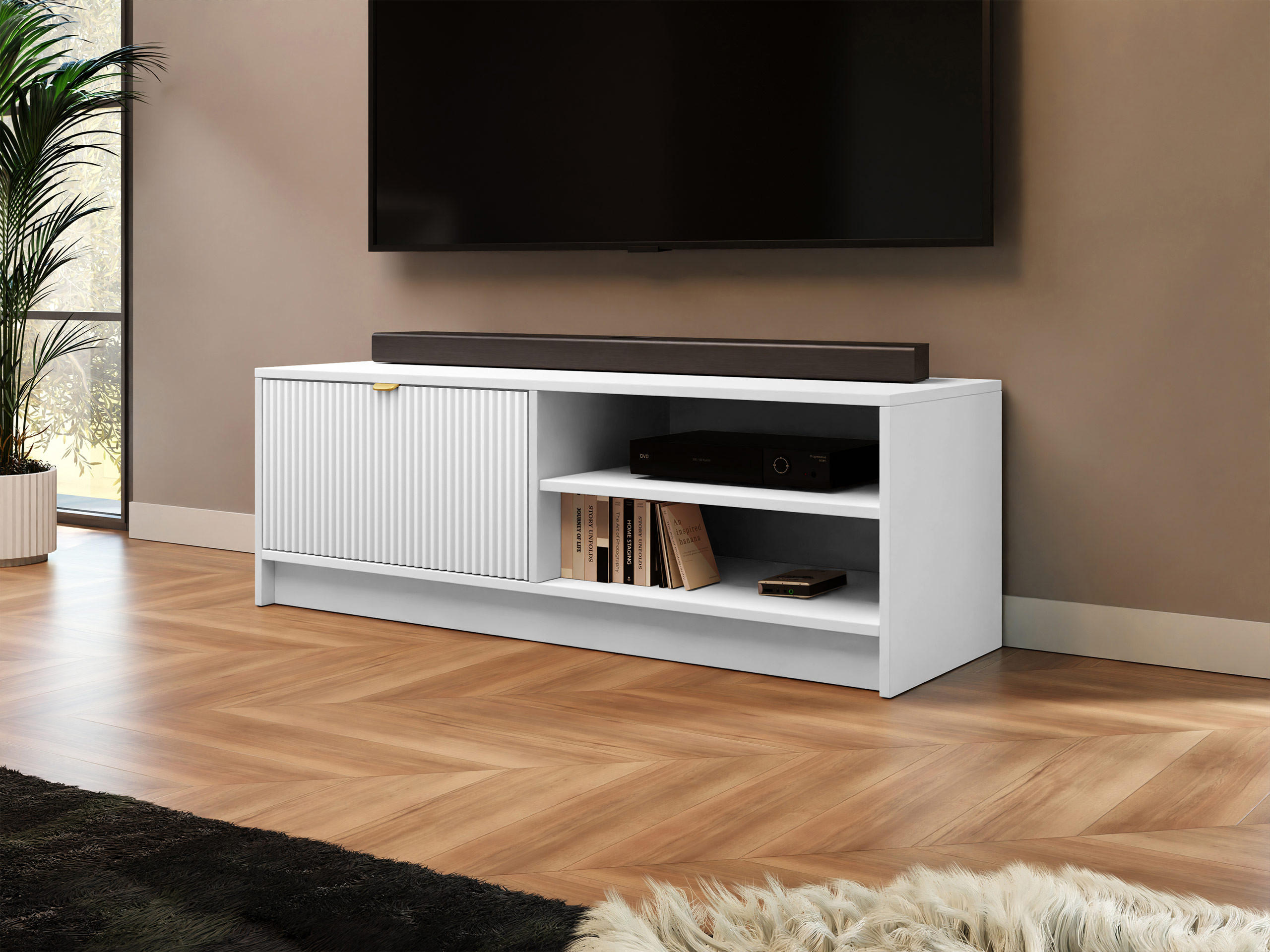 TV-ELEMENT Tireno - Goldfarben/Weiß, Holzwerkstoff/Metall (120/40/40cm) - MIRJAN24