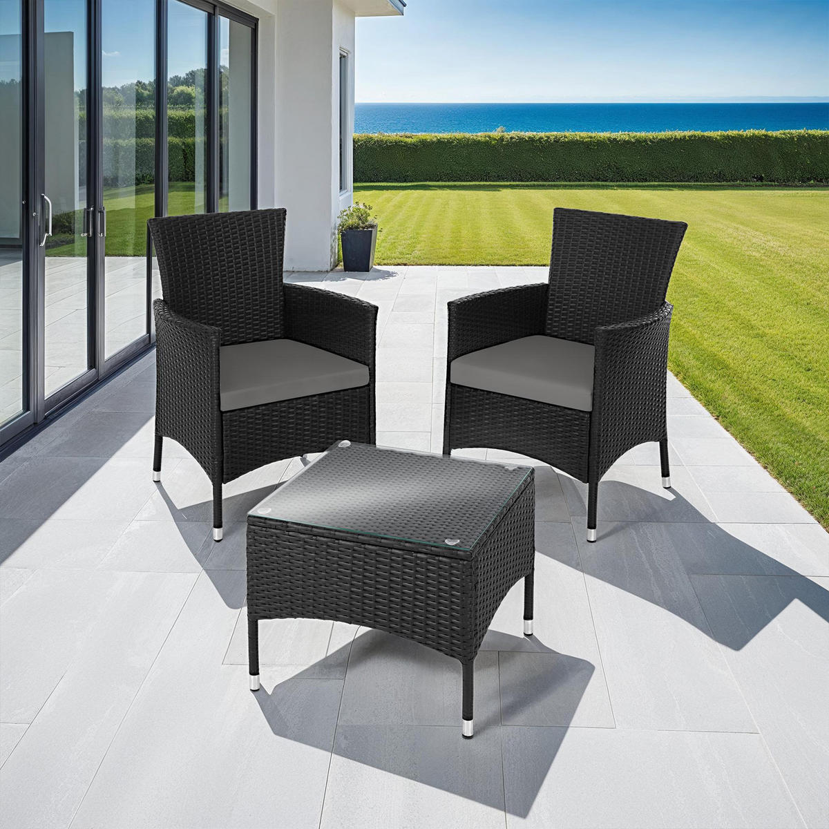 RATTANSET Luzern,2 Bezugssets,schwarz - Schwarz, Kunststoff - tectake