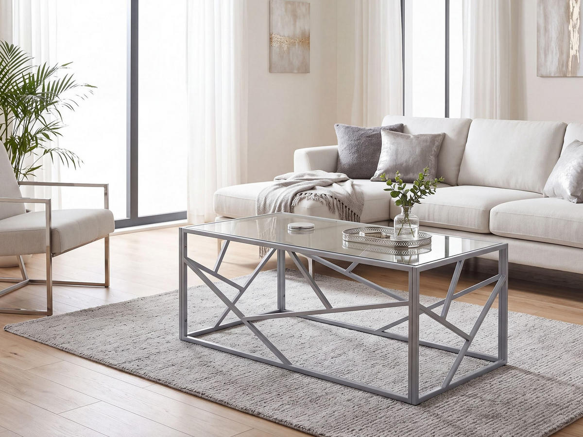 COUCHTISCH Glas Silber rechteckig 50/100 cm Orland - Silberfarben, Glas (100/50/45cm) - Beliani
