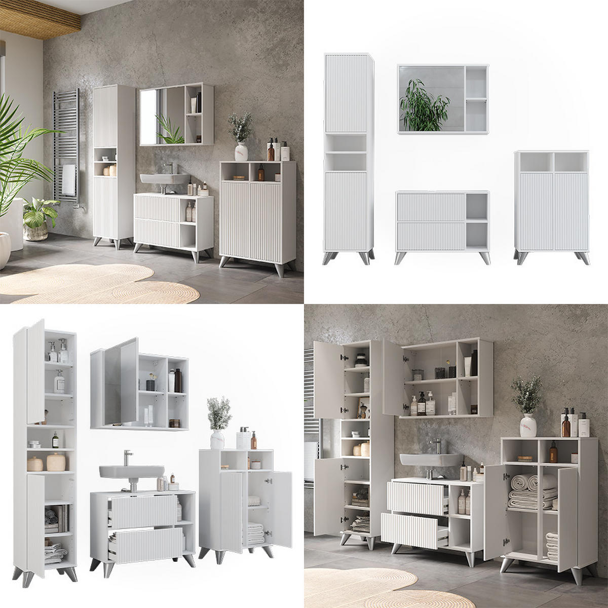 BADMÖBEL-SET Leano Weiß 80 cm, Set 4 - Weiß, Holzwerkstoff (80/62/30cm) - Vicco