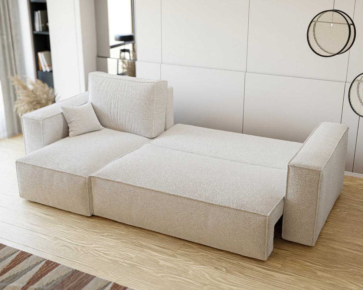 ECKSOFA Paris mit Schlaffunktion Cord - Creme, Textil (244/155cm) - Idohome