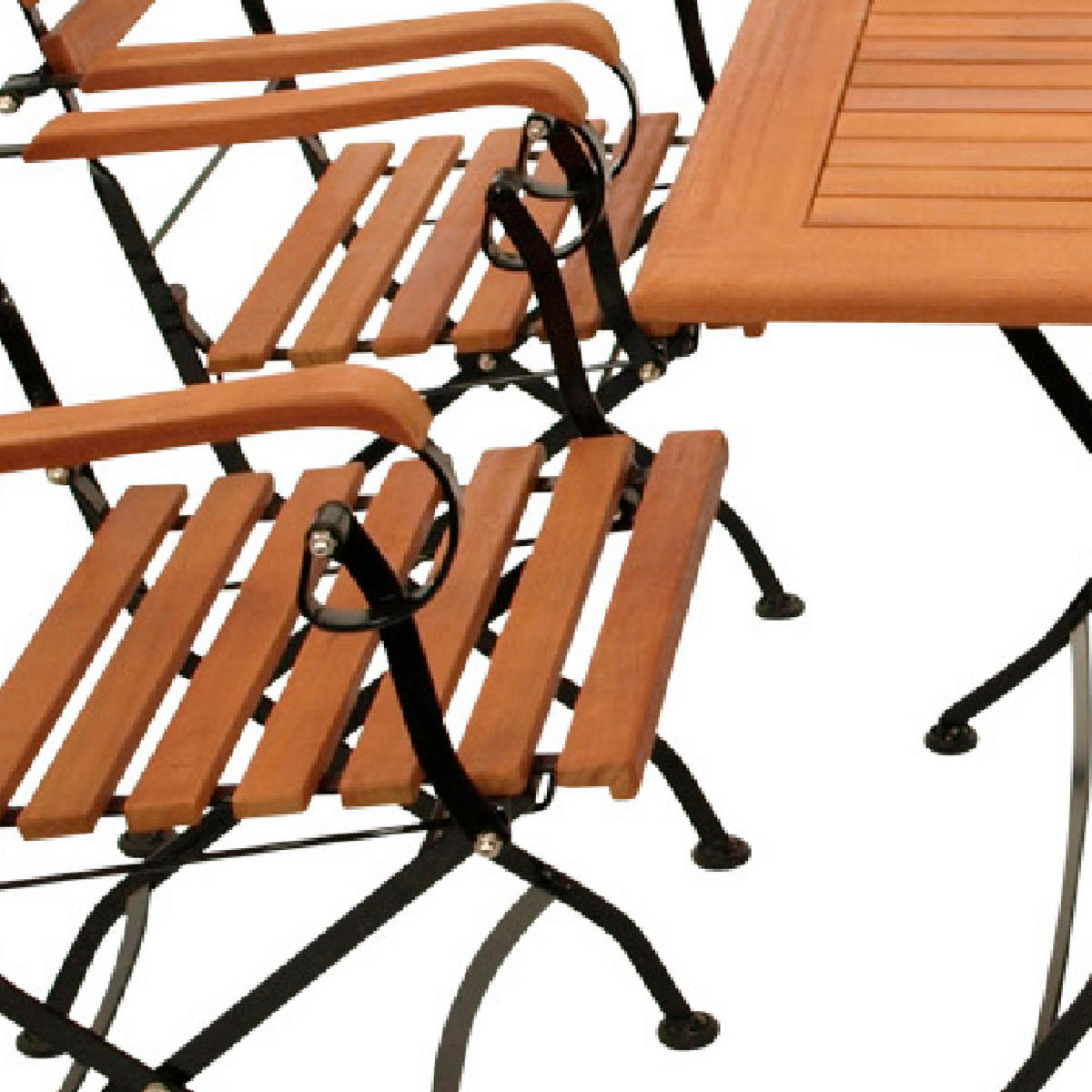 GARTENGARNITUR Bad Belzig - 5-teilig (4x Armlehnensessel, 1x Tisch 120x70cm), Gestell Flachstahl schwarz, Latten Eukalyptusholz, - Schwarz, Metall - TPFGarden