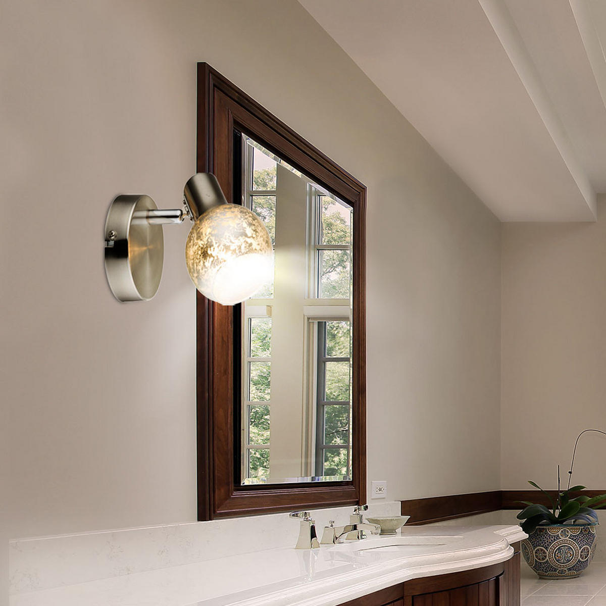 WANDLEUCHTE Metall Glas Silber 2er Set - Silberfarben, Glas (9/11.5/12.5cm) - Globo Lighting