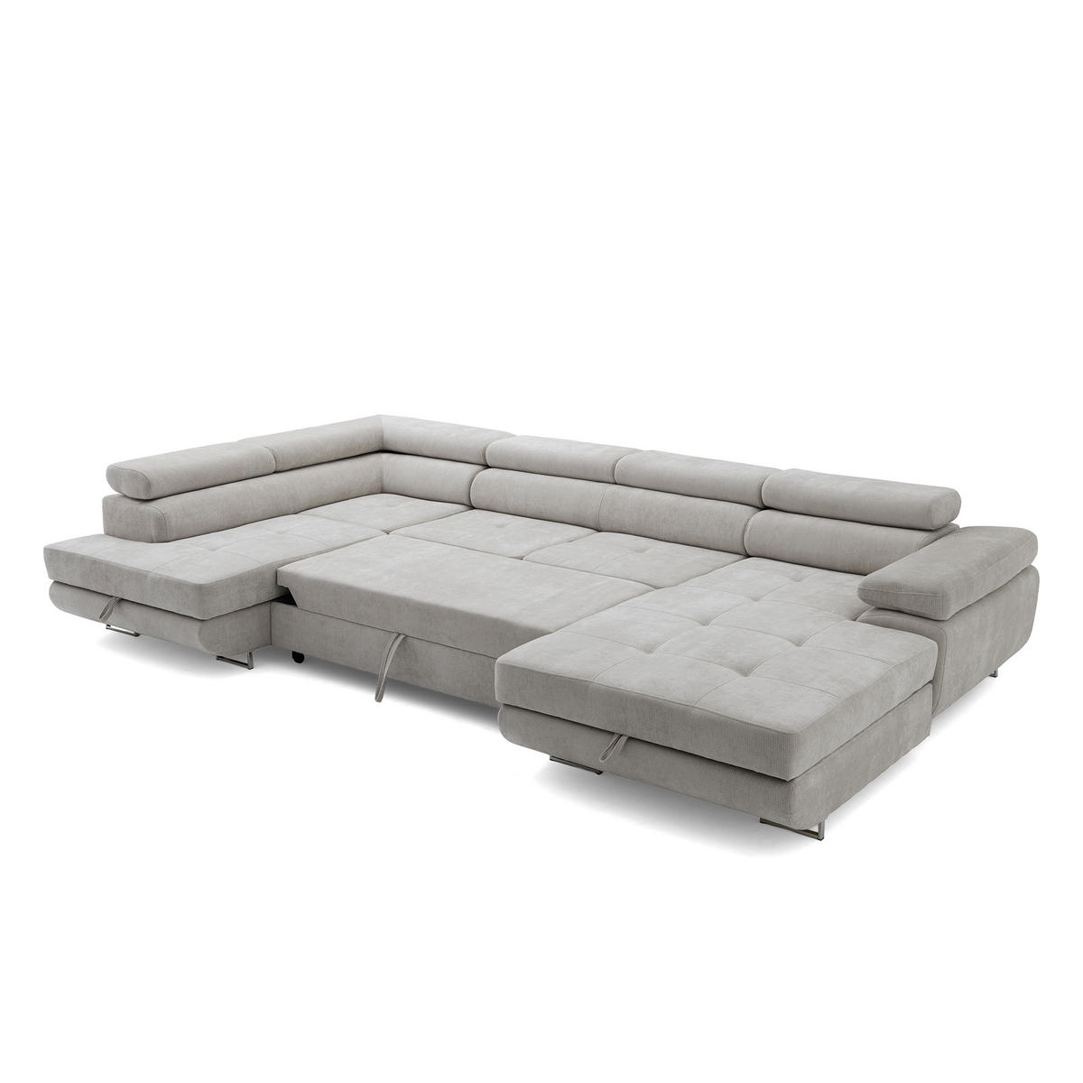ECKSOFA U-Form WILD U Links mit Schlaffunktion 130x260 Chenille Grau - Silberfarben/Grau, Holz/Textil (350/90/203cm) - Muffo